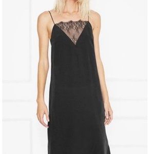 Anine Bing Deep V Lace Slip Dress in Black